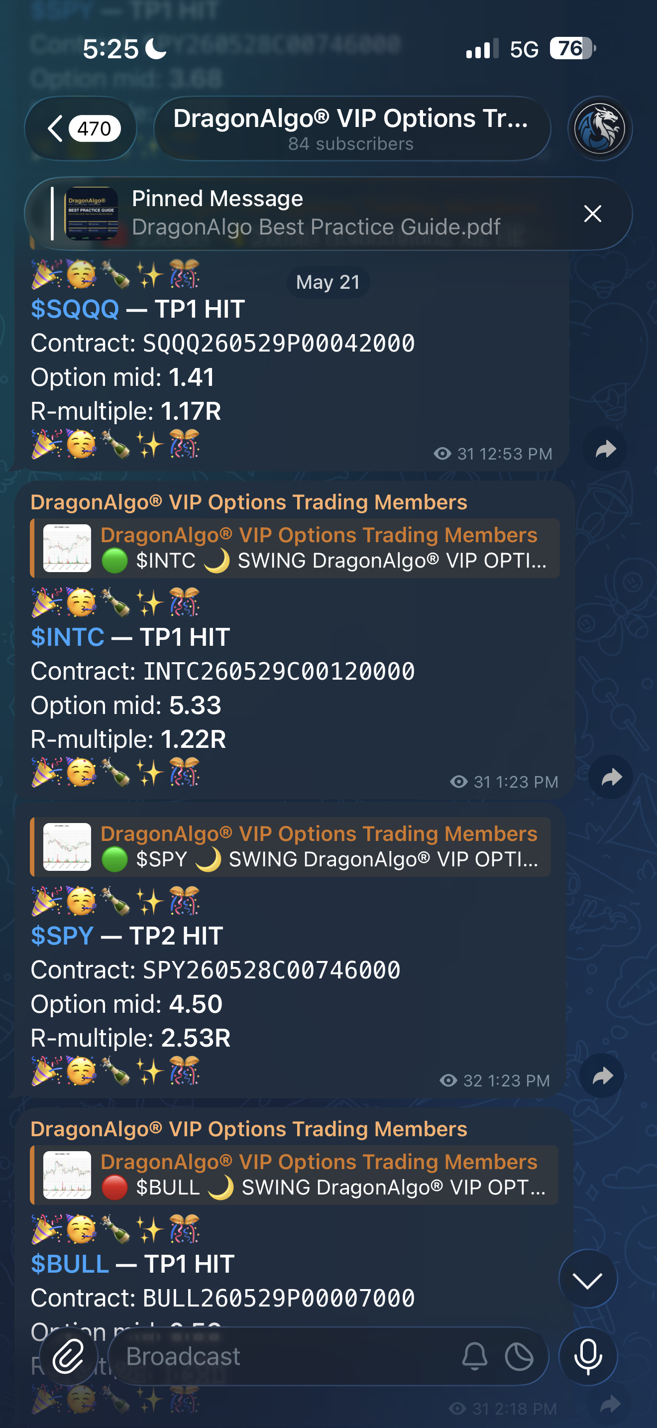 DragonAlgo QQQ and INTC target hit results